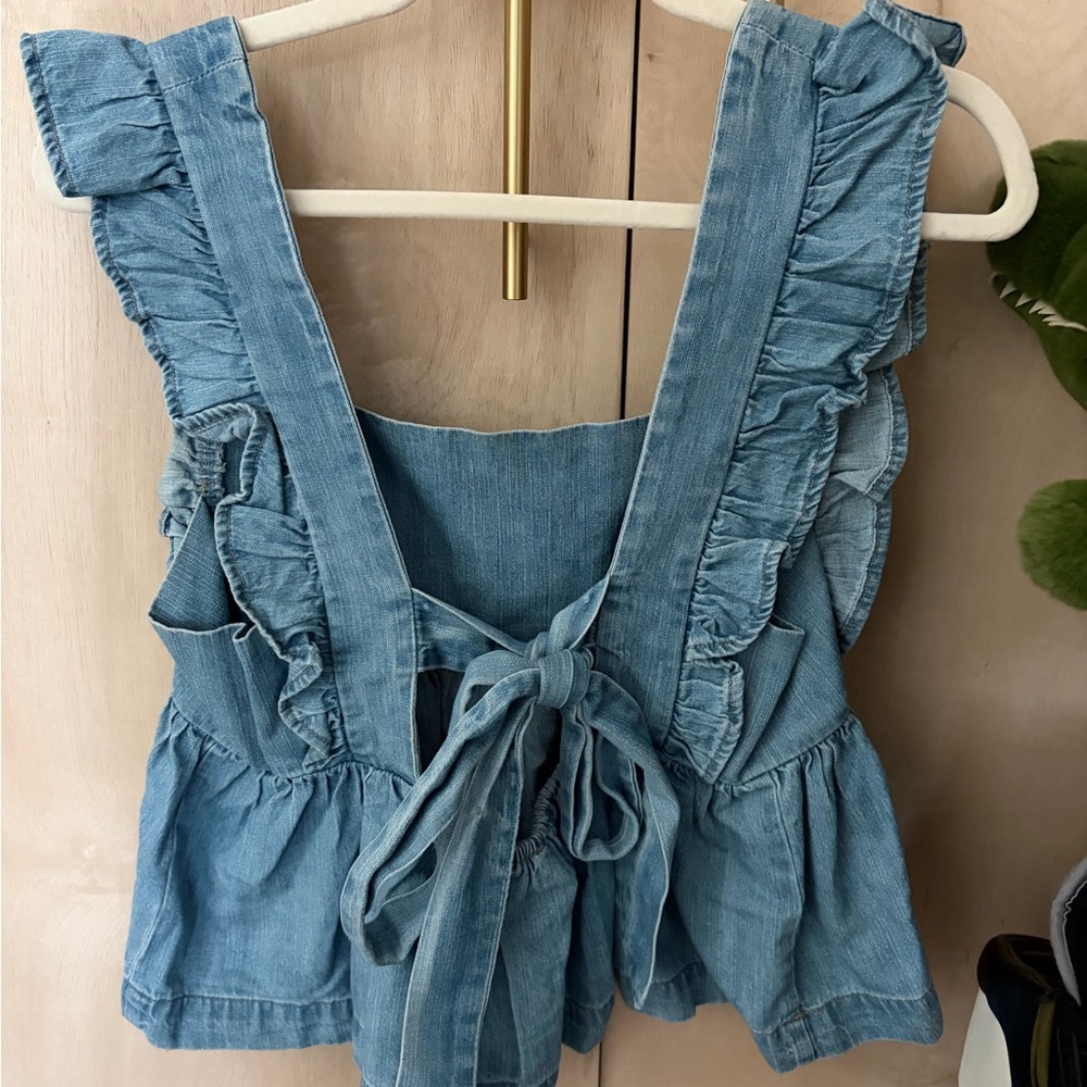 Forever 21 Light Blue Denim Ruffle Tie-Back Crop Top
